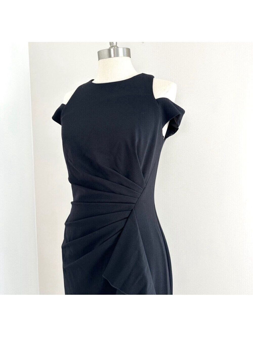 Tadashi Shoji Shoulder Cut-Out Black Dress Crepe Women's Size Medium - Picture 3 of 14